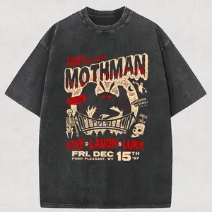 230g Washing, Mothman Terror Strikes In The Sky Printed T-Shirts, High-Quality Batik Cotton Vintage Fashion Brand T-Shirts, Men's T-Shirts, Summer T-S y2k,soulja,concert,Halloween,Gothic,Vintage,Streetwear Graphic Y2K Streetwear Graphic Tee