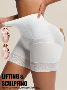 Women's Lace Patchwork Compression Shapewear Panties, High Waist Crossed Belly Control, Slimming Leggings, Butt Lifting, Smooth Surface, Safety Pants, Underwear
