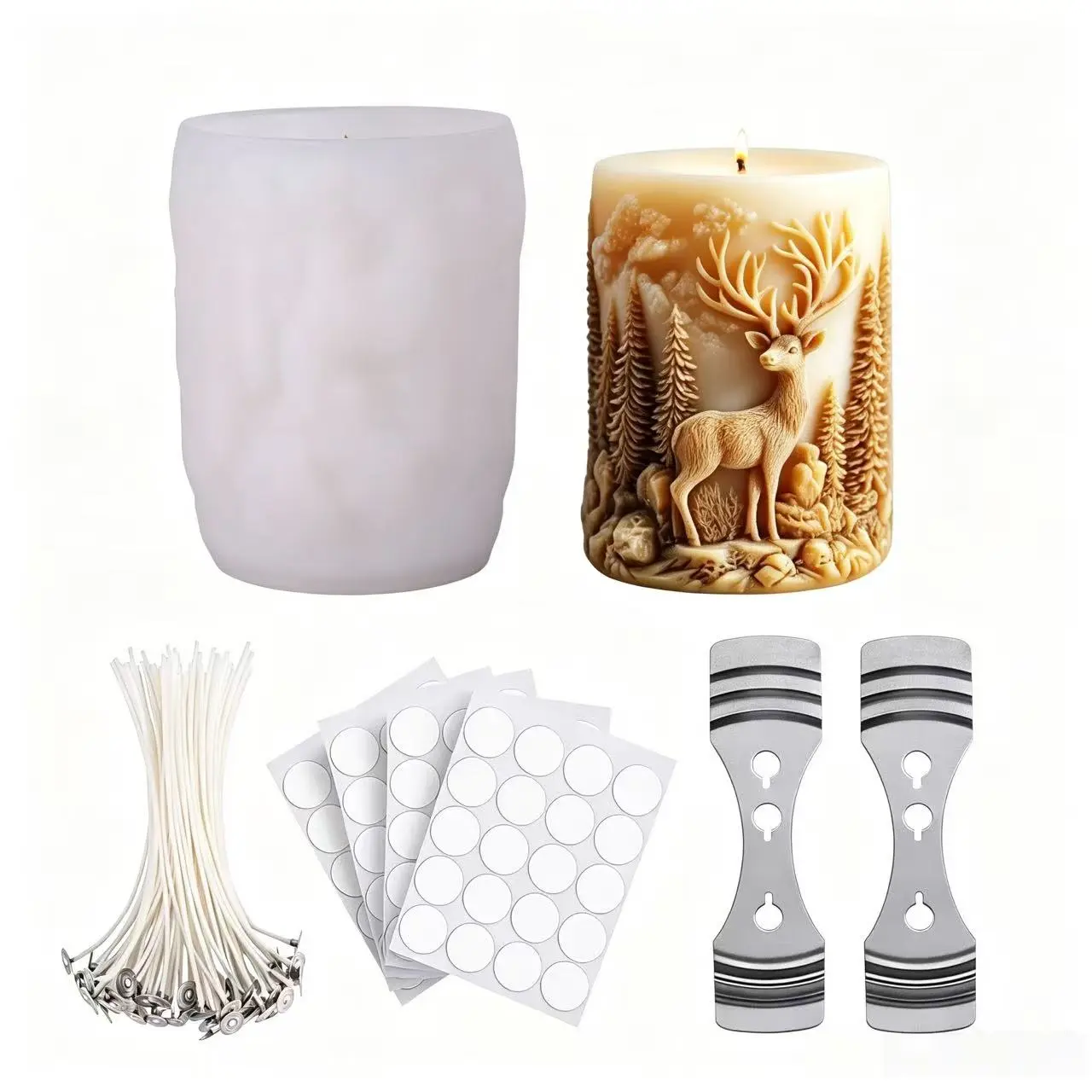 Christmas and Halloween 3D Silicone Candle Mold Set, DIY Candle Making Set, includes complete wick, stickers and candle holder, handmade wax soap resin mold, suitable for Christmas and Halloween holiday home decorations.