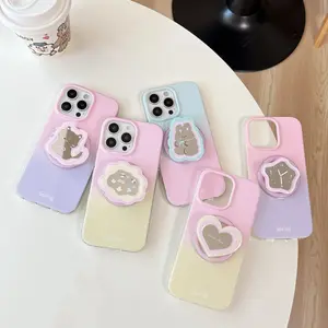 Cute Makeup Mirror For Magsafe Magnetic Phone Griptok Grip Tok Stand For iPhone 15 Foldable Wireless Charging Case Holder Ring