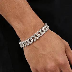 Arpurraina Cuban Link Bracelet Iced Out Miami Golden Plated Hip Hop Full CZ Prong Diamond Bracelet for Men Women, Hip Hop Fully Iced Cuban Chain Wristband, Cubic Zirconia Fashion Jewelry, Streetwear Style Hand Accessory,Gift for Son and Adult