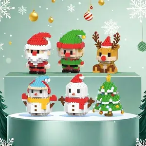 Christmas Santa Design Building Block Model Toy, Cute Micro Particle Decoration, Snowman & Reindeer Creative Desktop Decor for Home Office