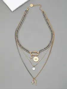 Metal simple gold and silver two-color multi-layer necklace, personalized exaggerated trendy eye pendant multi-layer stacking necklace for women, fashionable and versatile, suitable for daily wear during the back-to-school season, and a gift for Teacher's