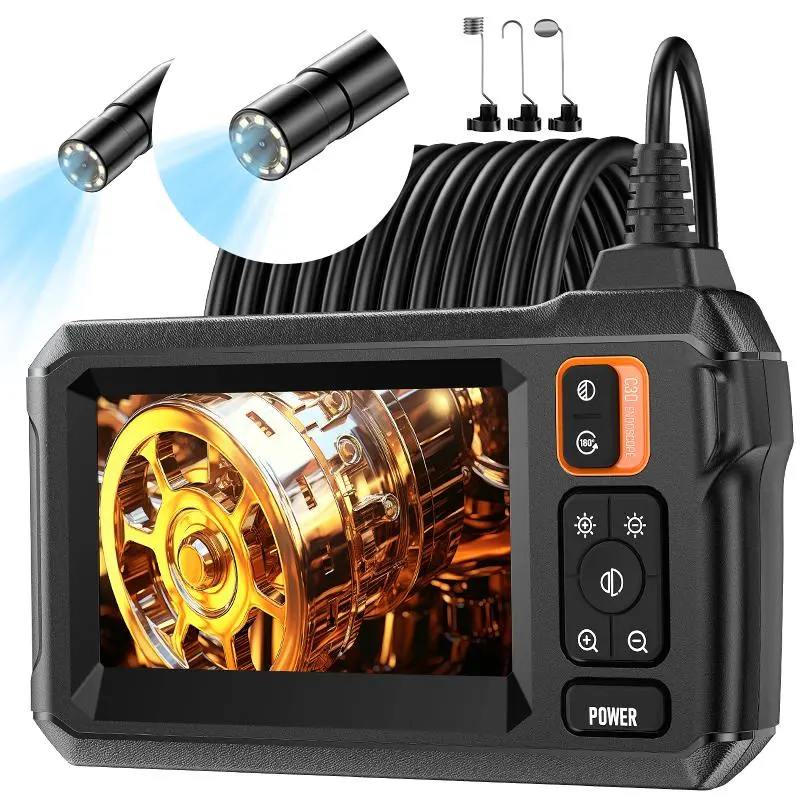 Industrial Endoscope Borescope HD Digital Camera with 4.3-Inch Screen, 8 LED Lights, IP67 Waterproof Semi-Rigid Cable, Measuring Gauges for Car Repair Diagnostic Tasks