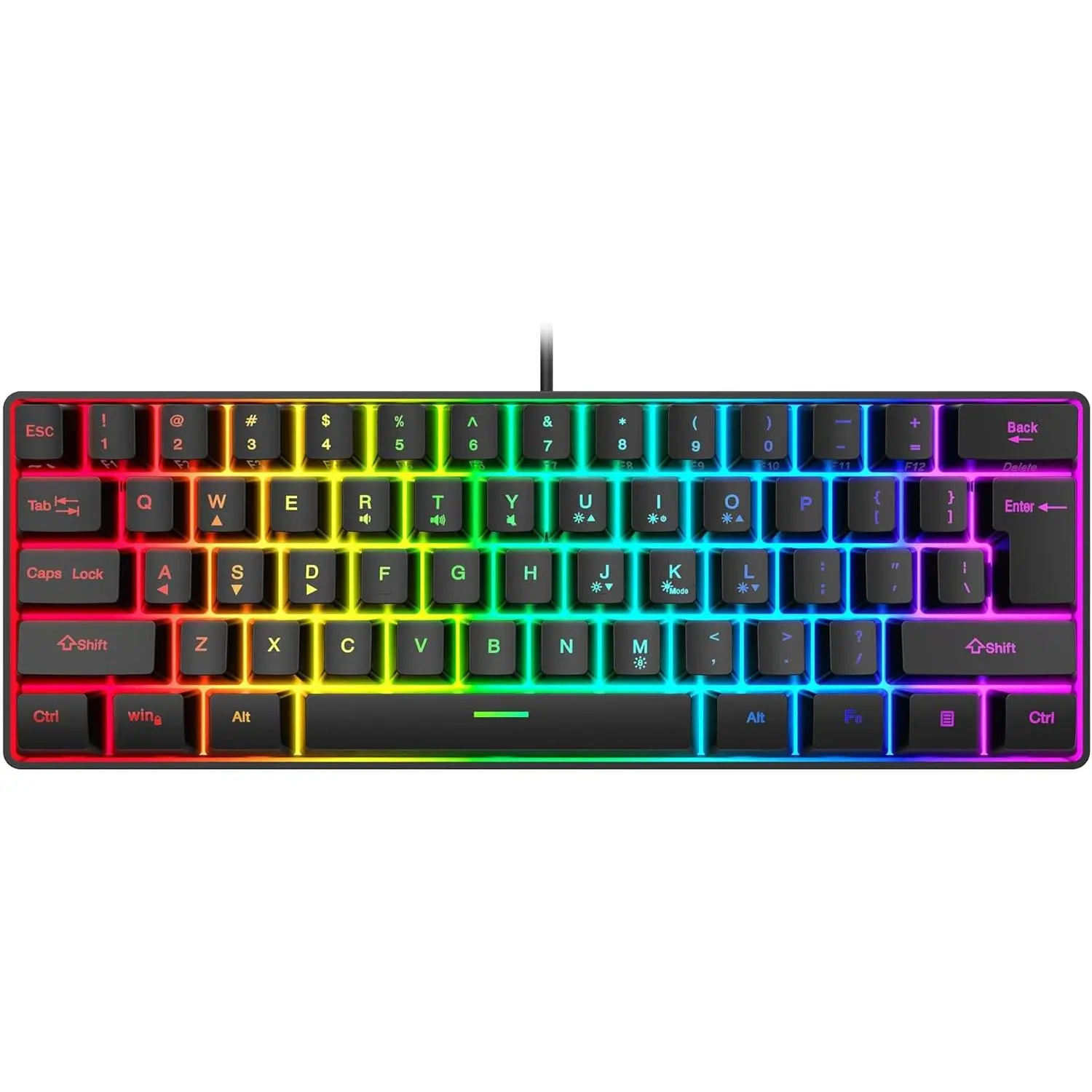 Snpurdiri 60% Wired Gaming Keyboard, RGB Backlit Ultra-Compact Mini Keyboard, Waterproof Small Compact 61 Keys Keyboard for PC/Mac Gamer, Typist, Travel, Easy to Carry on Business Trip(Black)