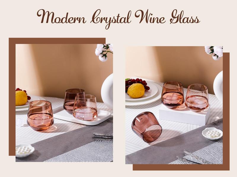 Venus Stemless Wine Glasses Set 6-14oz Amber Colored Wine Glasses Stemless, Brown Wine Glasses Set， otezla tumbler Drinkware