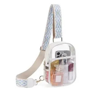 White - Clear Sling Bag, Clear TPU Fanny Pack, Stadium Approved Crossbody Bag,Transparent Chest Bag with Adjustable Strap,Crossbody Purses for Concerts Sports