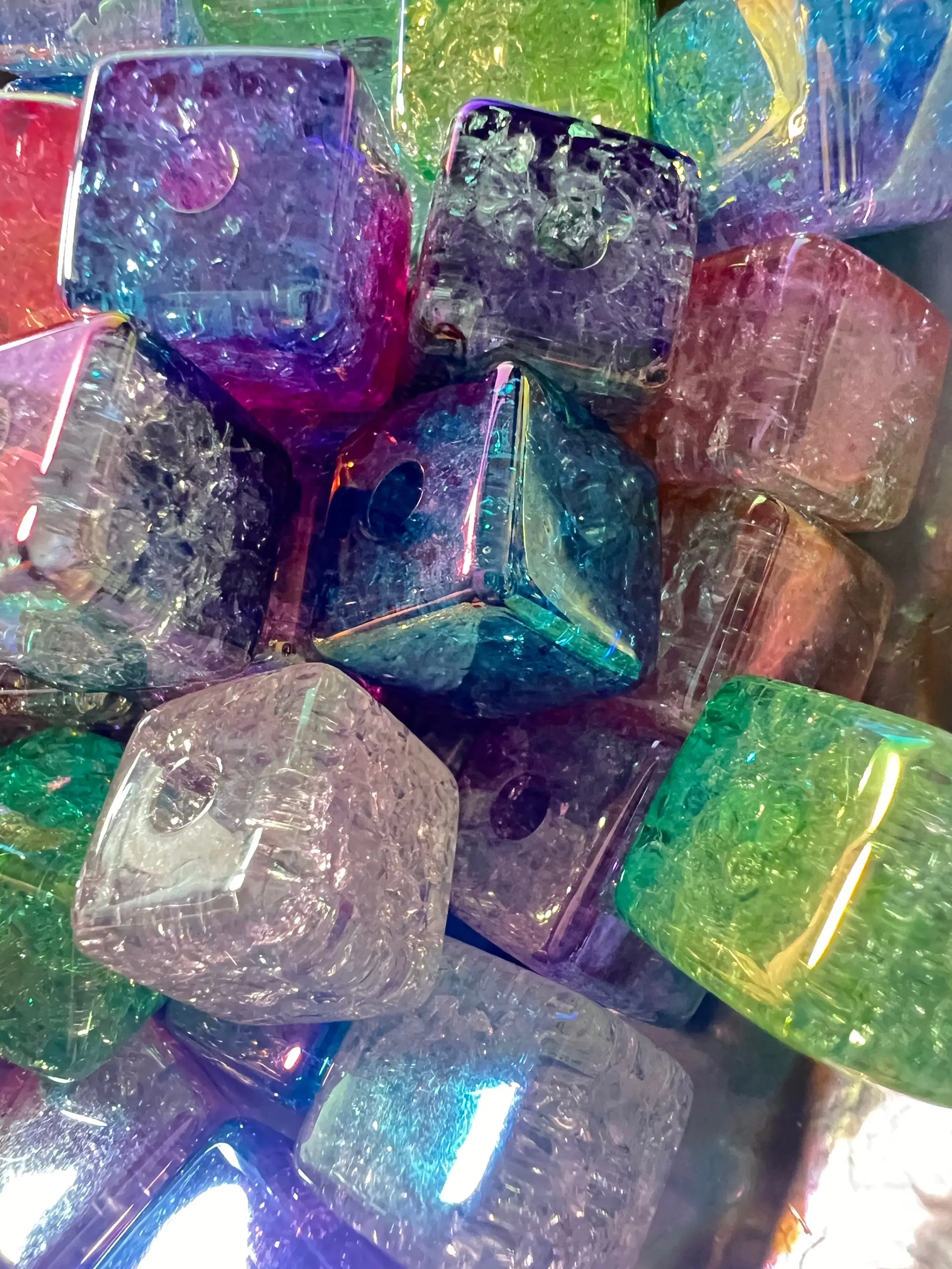 CB-11 (10PCS) 14mm Clear Double Color Ombre UVAB Iridescent Rainbow Crackle Cube Beads For DIYs