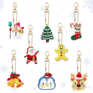 8pcs DIY Diamond Painting Christmas Decoration Kit for Christmas Tree, Acrylic Double Sided Crystal Rhinestone Diamond Art Christmas Keychains Ornaments for Home Office Restaurant Xmas Party Decor, A Great Christmas Gifts for Friends and Family