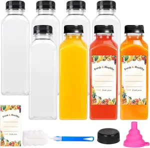 8pcs 16oz Juice Bottles, Plastic Bottles with Caps