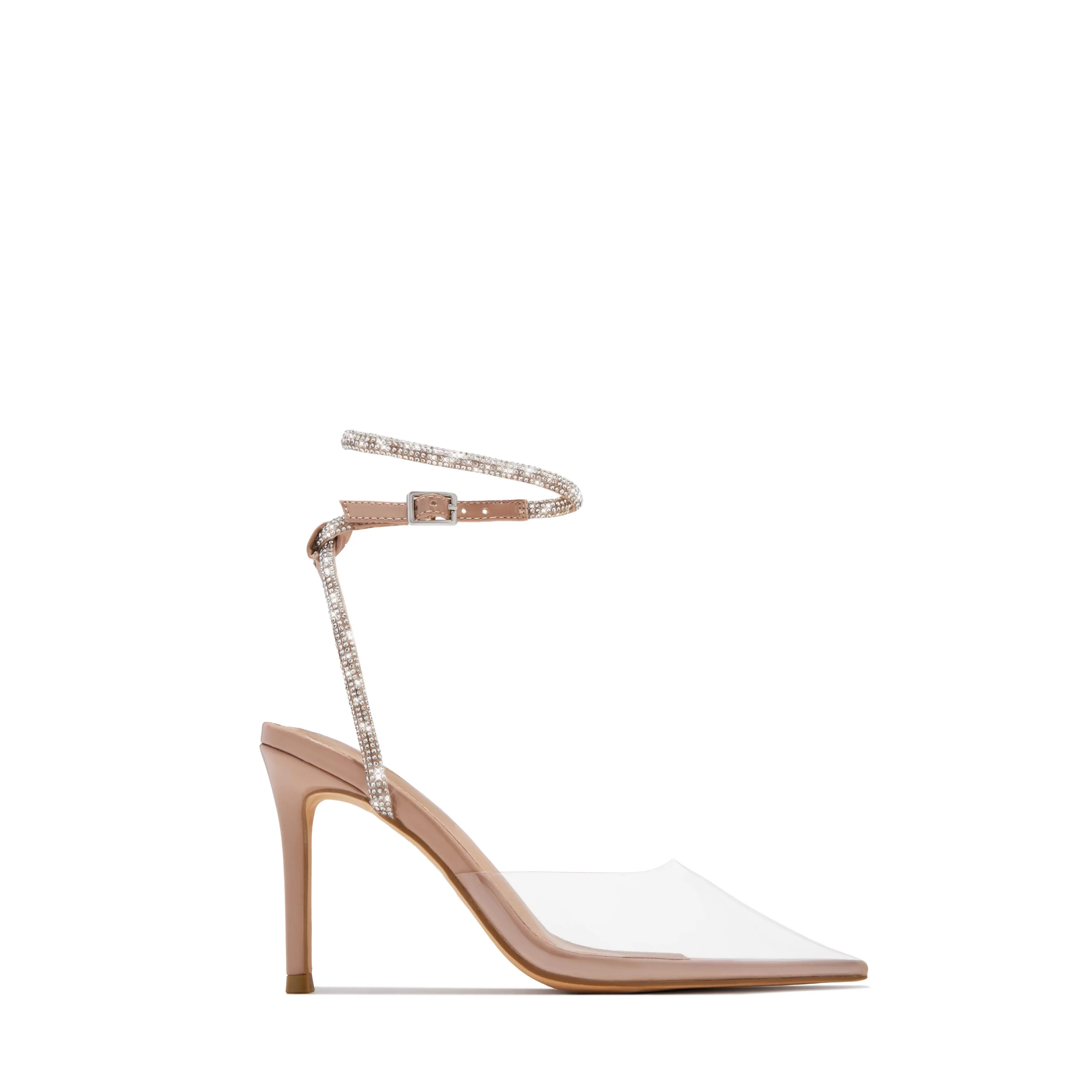 Special Guest Embellished Clear Heels - Nude