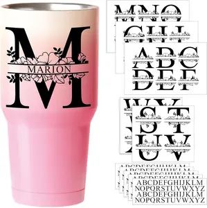 Sheets Waterproof Split Letter Stickers Personalized Name Stickers for   oz Tumbler Water Bottle Floral Monogram UV DTF Cup Wraps Alphabet Letter Decals for Glass Cup Laptop(Black)