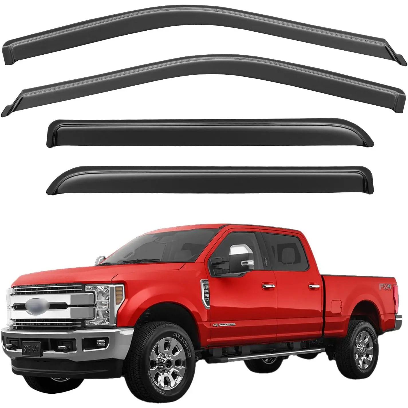 Acrylic Window Visors Set, Outside Mount Style Super Duty Side Window Deflectors for 2017-2026 F250-F550 SuperCrew Full-Size Cab, UV-Resistant, Anti-Shatter, Out-Channel Ventilation Rain Guards