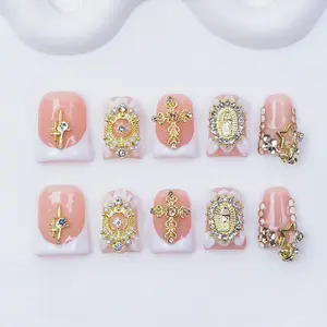 Nailssbysheccid，10pcs press-on nails, duckbill style, 100% handmade, minimalist style, Y2K, paired with French style, 3D, suitable for family dinners, dates, weddings, it is the best gift for girls! Comes with jelly glue, crystal sticks and shaping bars.