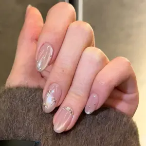 10pcs of Medium-Length Almond-Shaped Nails with Bow And Polka Dots in Pink Cat Eye Design, Suitable for Everyday And Festive Wear, Reusable Press-On Nails, Perfect for Women And Girls，Oval nails，Short nail tips