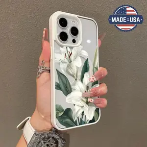 Vintage Floral Lily Pattern Premium Magnetic Phone Cases for iPhone 16 15 14 Pro Max 13 12 11 Plus Smartphone Shockproof Protection Acrylic Cover Cellphone Protective magsafe magnetic case Aesthetic Resistance Casing Screen Protector