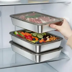 3 Pcs Stainless Steel Food Containers with Clear Lids, Fresh-Keeping Deli Meat Keeper, Stackable Snack Storage Boxes, Freezer & Dishwasher Safe, Stackable Lunch Container