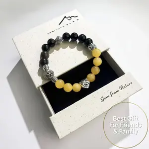 Zeniluck 'Money Comes' Ankle Bracelet - Yellow Jade, Obsidian & MiaoYin Silver Beads - 16 cm, 18 cm Wealth Good Luck Fashion Jewelry Gift for Men, Women (Mother's Day Gift Option)