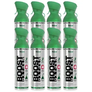 Boost Oxygen 10 Liter Canned Oxygen Bottle with Mouthpiece, Natural (8 Pack)