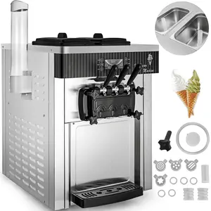 Commercial Ice Cream Machine 5.3-7.4Gal per Hour Soft Serve with LED Display Auto Clean 3 Flavors 2200W Stainless Steel 6L High Capacity Countertop Model - Powerful Compressor