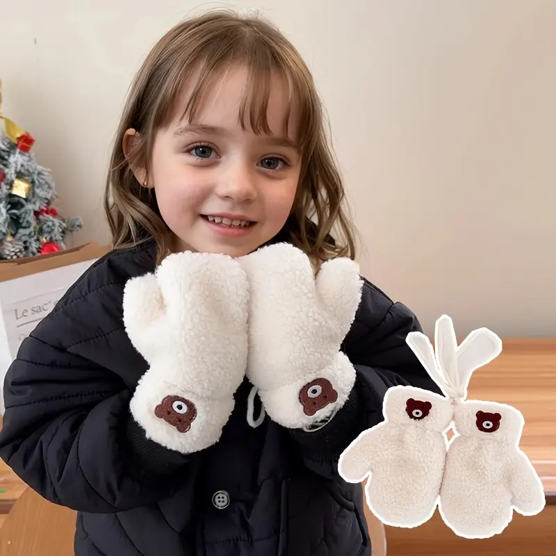 KN【White】cute Bear Hanging Neck Gloves