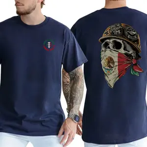 Mexican Flag Skull Face Mask T-Shirt, Dirty Hands Clean Money Shirt, Blue Collar Men's Graphics Shirt, Mexican Dad Gifts, Bluecollar Workwear, Casual Mens Wear
