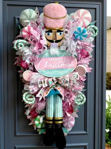 Pink Nutcracker Toy Solider Large Christmas Swag Wreath Free Shipping