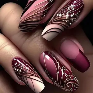 Colorblock Fake Nails with Nail File & Tape, 24pcs Removable False Nails for Women Girls Nail Art Design, Effortless Press on Nails Manicure Set, Nail Kit Set