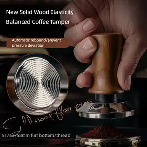 Concentrated Coffee Press Powderer Real Wood Handle Stainless Steel Flat Force Espresso Filling Presser 51/53/58mm