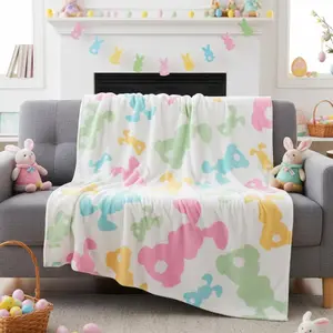 Easter Throw Blanket Soft Cute Bunny Throw Blanket Fuzzy Aesthetic Bunny Egg Decorations for Home Sofa Couch Bed Throws for Boys Girls Funny Gift 60 x 50 Inch