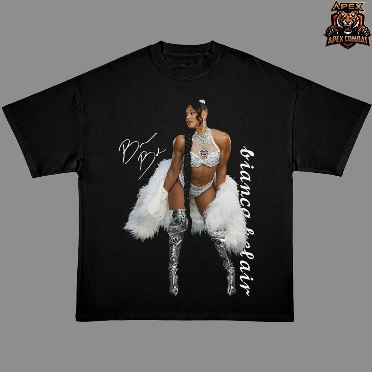 Bianca Belair WWE T-Shirt – Signature Edition with Feather Boa & Silver Gear – Exclusive Fan Apparel B8S