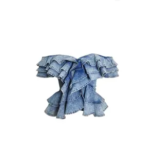 Denim Ruffle Off the Shoulder Top