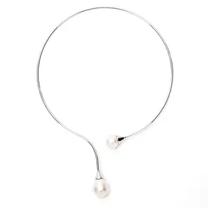 925 Sterling Silver Freshwater Pearl Open Choker  Genuine Teardrop Pearl Torque Necklace - Hypoallergenic Fine Jewelry Gift