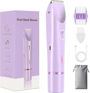 Women's 2-in-1 Dual Head Body Hair Trimmer - 2025 New Glow Aura Purple Intimate Pubic Trimmer, Cordless USB Waterproof Rechargeable High Quality Painless Electric Razor for Silk Skin Hair Removal, Cordless Rechargeable Trimmer, Waterproof Recha