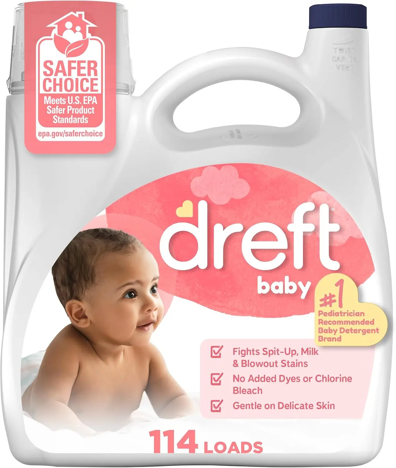 Dreft Baby Liquid Laundry Detergent, Gentle on Sensitive Skin Laundry Soap, 150 fl oz, 114 Loads (Packaging May Vary)