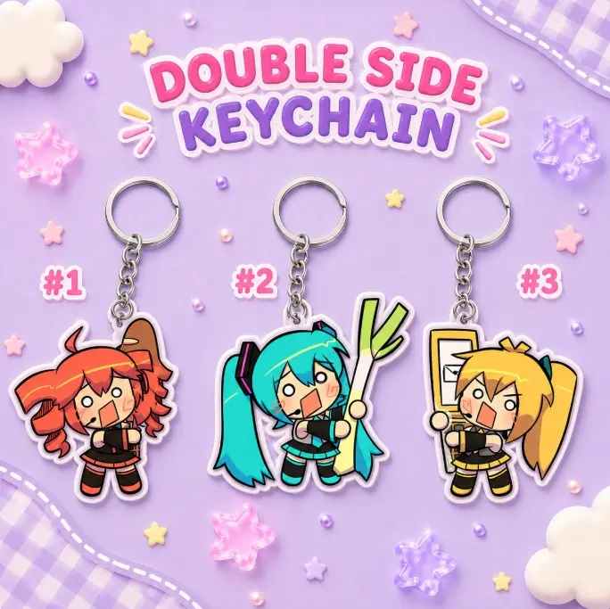 Triple Baka Vocaloid Keychain Hatsune Miku, Teto, Neru - Anime Gift, Cute Keyring Acrylic, Perfect Gift for Fans, Collectible Character Charms, Backpack & Bag Accessories