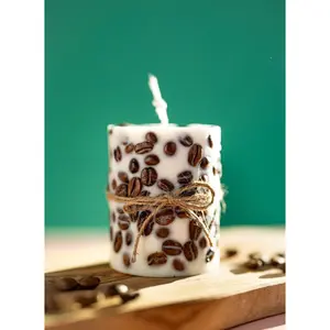 Handcrafted Coffee Bean Pillar Candle – Real Coffee Beans, Scented Soy Wax, Aromatherapy Home Décor & Gift