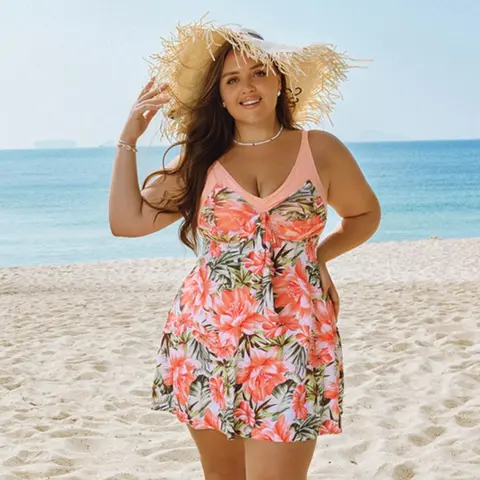Hanna Nikole Women's Plus Size Fashion 2-Piece Floral Printed Swim Dress - Tummy Control Tankini, Boyshort Shorts, Modest Swimsuits, Quick-Dry Polyester Blend, Christmas Homecoming Pool Beach Wear (12-28W)