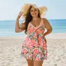 Hanna Nikole Women's Plus Size Fashion 2-Piece Floral Printed Swim Dress - Tummy Control Tankini, Boyshort Shorts, Modest Swimsuits, Quick-Dry Polyester Blend, Christmas Homecoming Pool Beach Wear (12-28W)