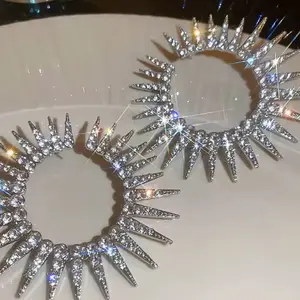 Million Dollar Shine Silver Crystal Circle Earrings – Bold Statement Rhinestone Hoops women jewelry
