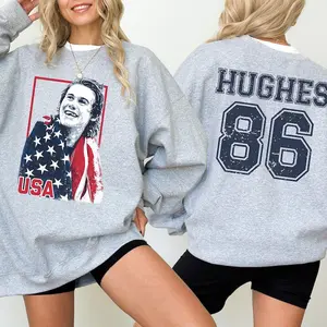2 Sided Jackk Hughess Usa Gold Hockey Sweatshirt, Patriotic Hockey Fan Sweater, Hockey Inspired Graphic Hoodie, American Hockey Pride Gift