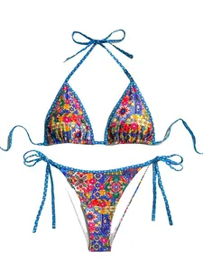 Women's Sexy Plus Size Boho Bikini Set, Digital Print, Fitted Design, Regular Length, All Seasons Casual Wear