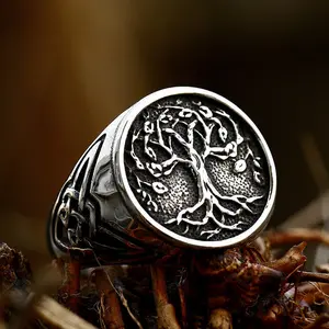 GTHIC Viking Celtic Knot Tree of Life Stainless Steel Ring For Men Daily Wear Birthday Gifts