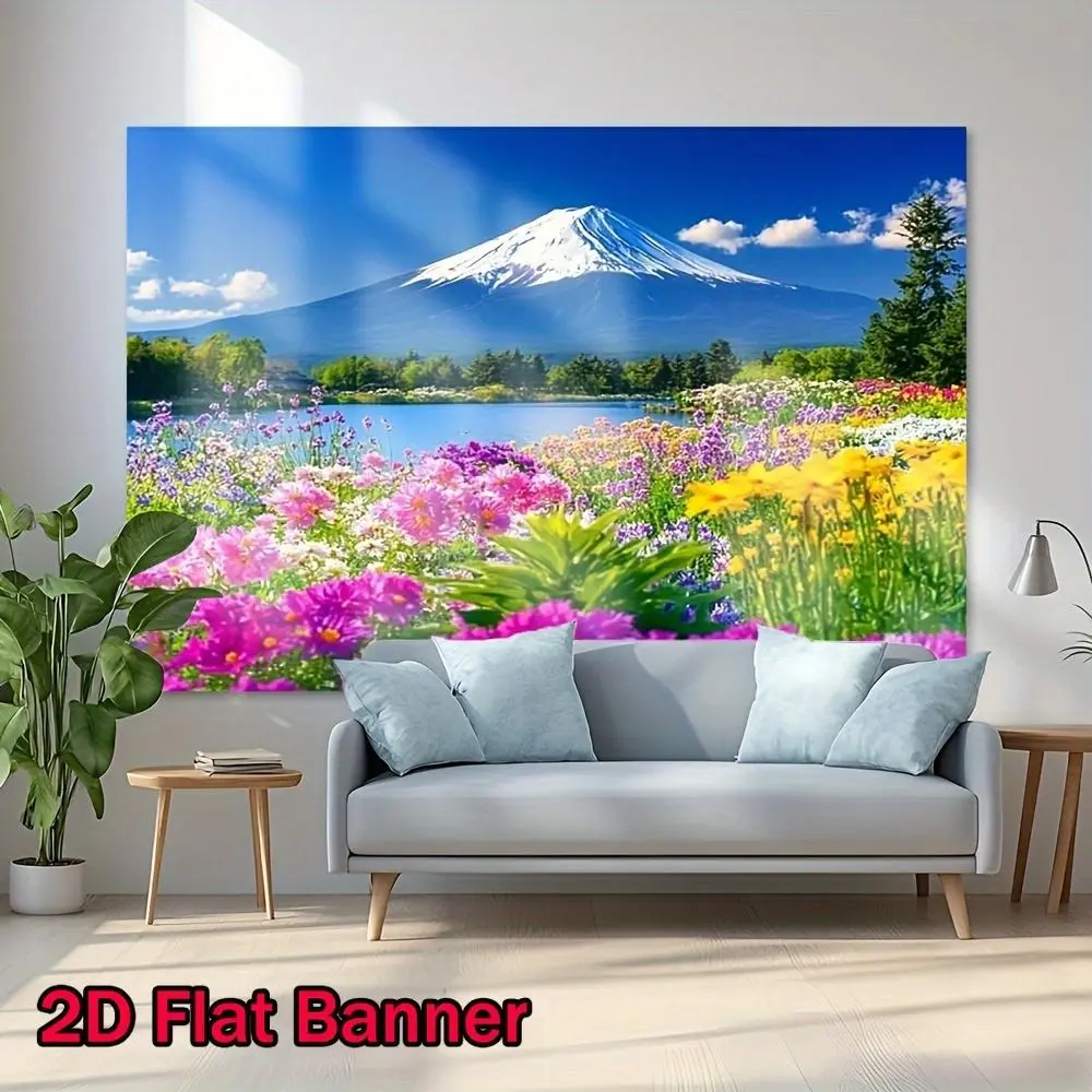 2D Flat, 2D Flat Banner 1pc Mount Fuji Wildflower Scene Backdrop,, Versatile for All Seasons, No Electricity or Battery Needed, Perfect for Photoshoots, Weddings, and Family Gatherings, 2D Flat, Multicolor Print, Reusable