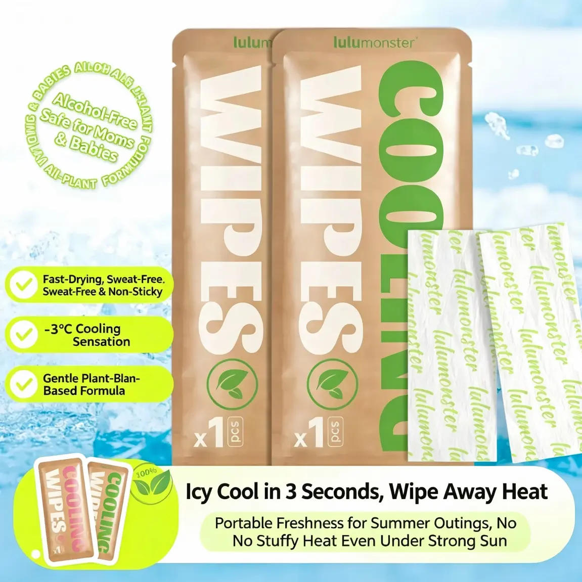Cooling Body Wipes, Individually Wrapped Body Cooling Wipes for Gym, Hot Weather, Travel & Camping, Extra Thick Oversized No-Rinse Shower Wipes