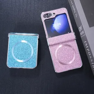 Premium Magnetic Glitter Phone Case for Samsung Galaxy Z Flip7/6/5/4/3, Wireless Charging Support, Anti-Fingerprint, Protective Hinge Cover, Casing