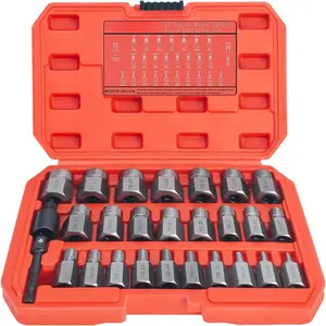 27-Piece Screw Extractor Set: 3/8" Impact Double Head, Hex Multi-Spline, Remove Stripped, Broken Fasteners omt  ball  joint  press  kit