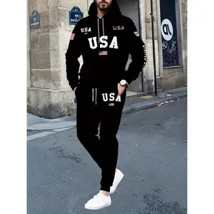 USA  Hooded Sweatsuit Set for Men - 100% Polyester Tracksuit