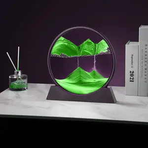 Dynamic Sand Art Kit, 7.5 Inch Glass Flowing Sand Sculpture, Decorative Sculptures, Mesmerizing Patterns, Unique Home Decor Ornaments & Modern Decorations & Gift Creative Design, Office Desk Relaxation Toy