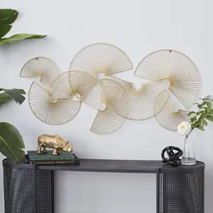 CosmoLiving by Cosmopolitan Sunburst Gold Metal Crescent Overlapping Wire Fan Home Wall Decor